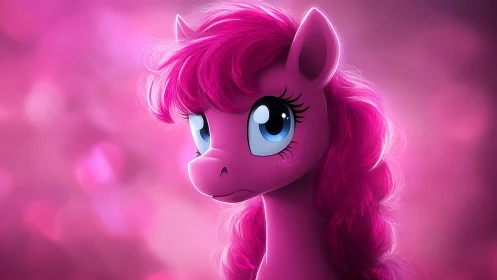 Pink cartoon pony portrait rendered with glossy lighting.