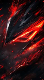 Aggressive red energy blades form abstract angular mech visage