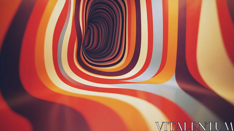 Retro ripple tunnel of molten stripes curling inward.