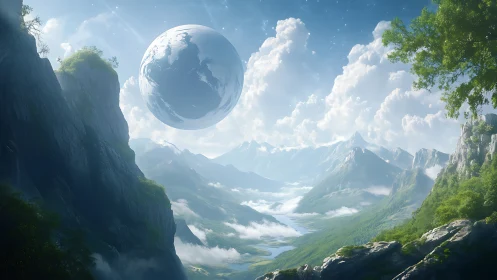 Dreamlike valley opens beneath a serene floating world