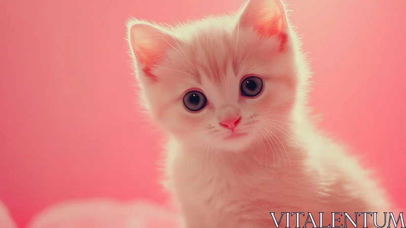 White kitten with pink-tinted background and prominent eye features.