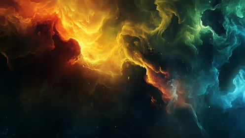 Cosmic firestorms braid color through a dreaming nebula sky