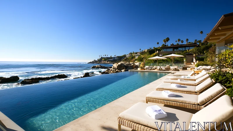 Infinity edge pool aligns with rocky shoreline and open sea