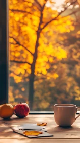 Autumnal window still life with selective focus depth mapping.