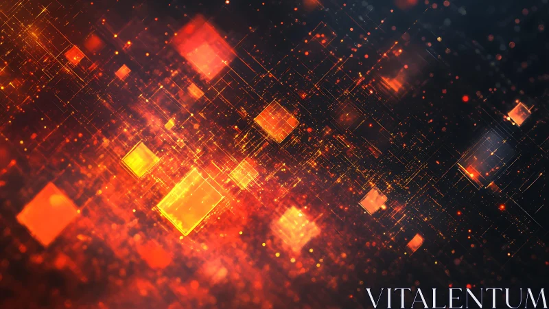 Glowing Digital Cubes in Futuristic Abstract Cyber Grid Art.