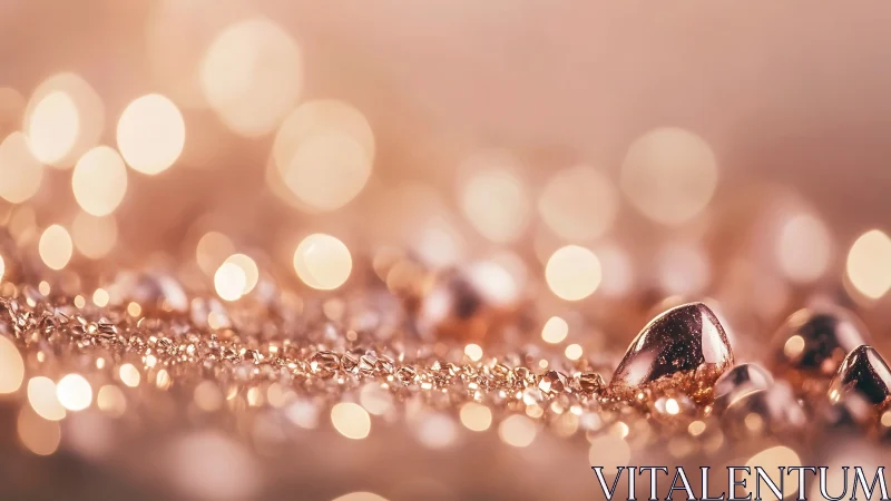 Macro bokeh study isolates rose gold droplets in shallow focus