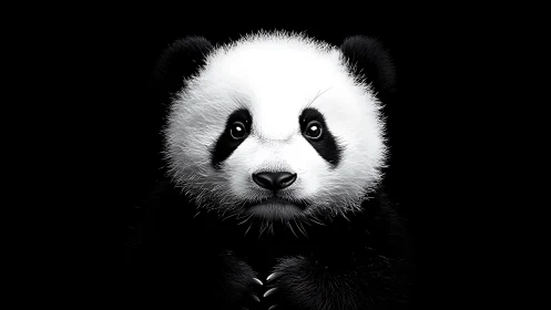 Digital close-up render shows a panda cub against black
