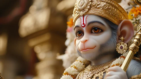 Radiant child Hanuman idol glows in golden devotional light