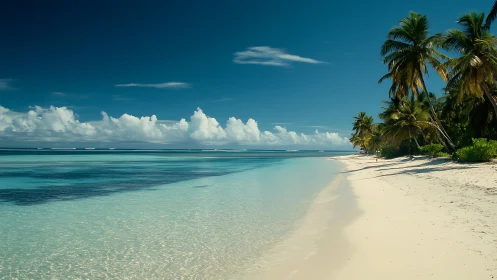 Tropical paradise beach with palm trees and turquoise lagoon