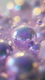 Macro-rendered iridescent spheres with volumetric bokeh glow.