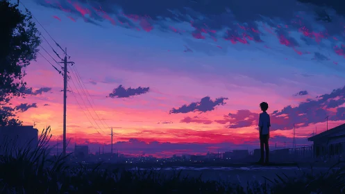 Quiet evening sky with a lone dreamer at sunset.