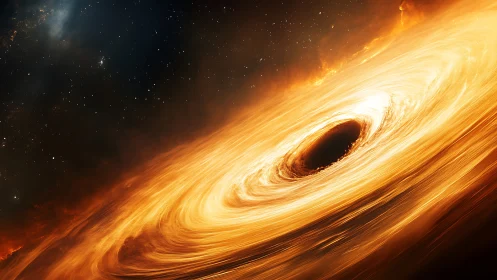 Blazing black hole with swirling golden accretion disk.
