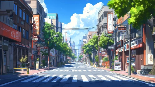 Sunlit city street welcomes a quiet, peaceful morning walk