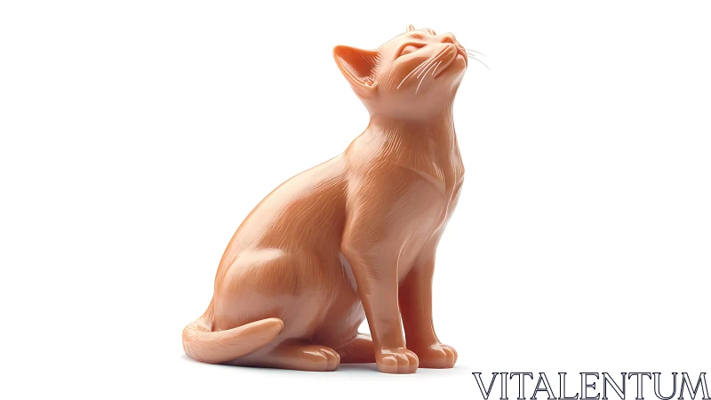 Glossy peach 3D cat sculpture posed in upward gaze.