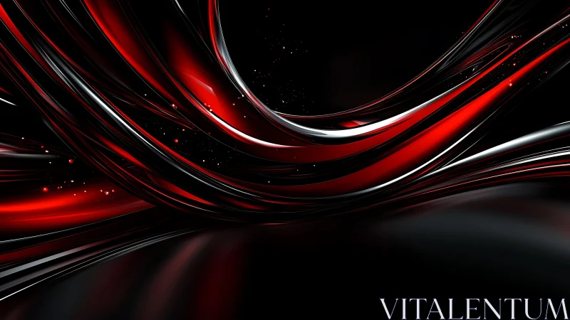 Dynamic abstract red and black metallic ribbons digital artwork.