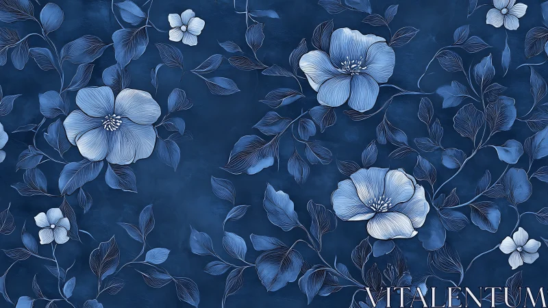 Indigo Dreams: Blooming Botanical Reverie in Deep Blue Tones.