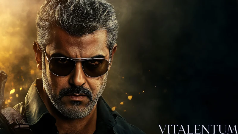 Smoldering gaze slices through sparks and cinematic shadow