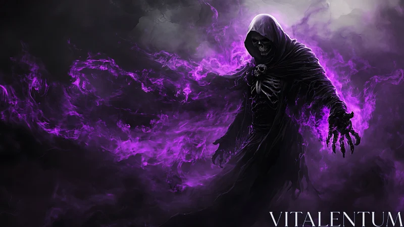 Hooded wraith conducts a storm of haunted violet embers.