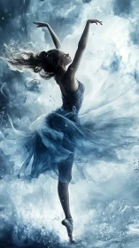 Dynamic ballerina suspended in fluid-like vapor and splash effects