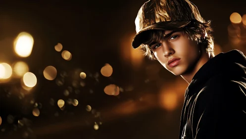 Golden hour portrait of a thoughtful teen in city lights.