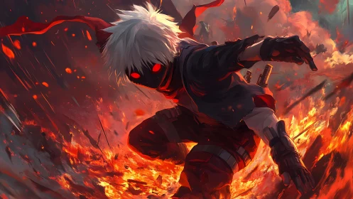 Masked ember runner dances through a storm of battlefield fire.