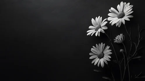 Monochromatic Daisy Composition with Dramatic Chiaroscuro.
