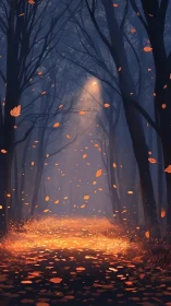 Autumn's Glowing Path Through the Woods.