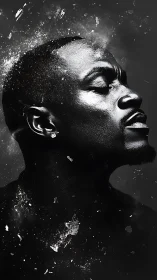 Midnight stardust erupts from a serene, light-kissed profile