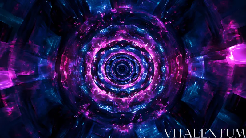 Neon vortex of concentric light rings draws viewers inward.