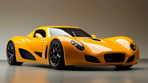 Sleek yellow supercar stands poised in a minimalist studio