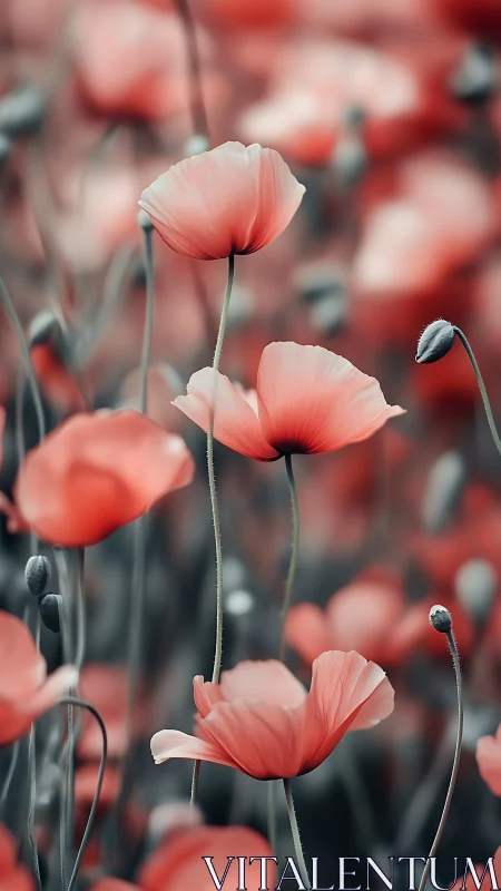 Delicate Red Poppies Blooming in Soft Focus Garden
