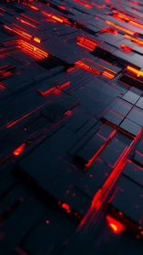 Futuristic black circuit grid with glowing red data flows.