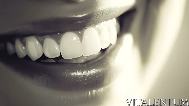 Close-up of a Bright White Smile in Soft Monochrome Style.