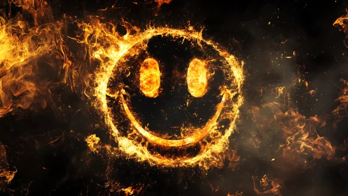 Fiery Joy: A Glowing Smiley Face Surrounded by Flames.