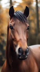 Warm-toned equine portrait uses shallow depth and soft bokeh
