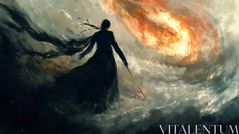 Stormlit swordsman walks into the burning sky&rsquo;s open mouth