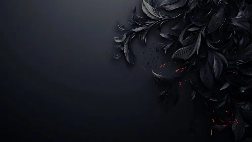 Parametric black foliage bloom with ember-like particulate accents.