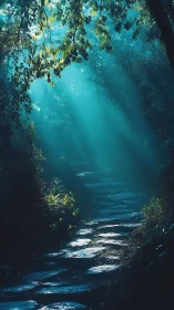 Luminous Forest Stream Passage Through Verdant Canopy.