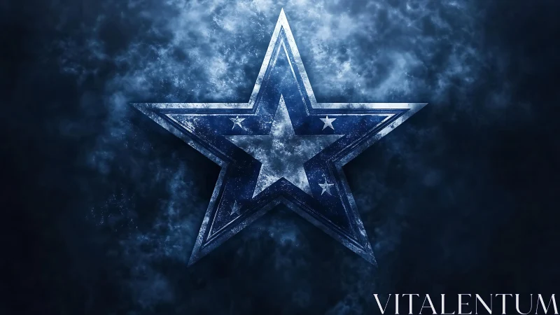 Weathered metallic star emblem over volumetric smoky backdrop