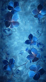 Luminous Blue Flowers in Abstract Textured Composition