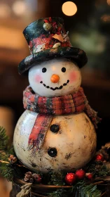 Cheerful snowman decoration glows with cozy holiday warmth