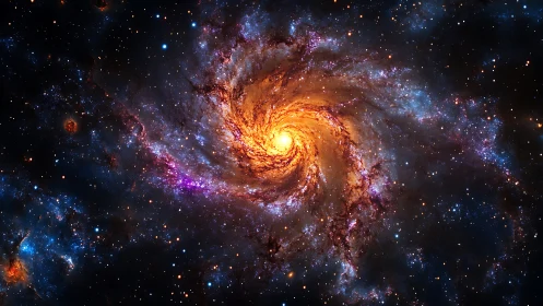 Bright spiral galaxy core with vivid glowing starfield.