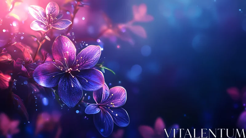 Luminous Flowers Bloom in Purple and Pink Light.