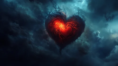Glowing Heart Aflame: Passion Rising Through Storms