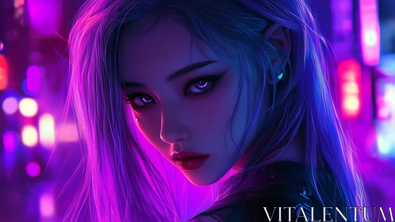 Neon lit digital portrait shows stylized woman in profile