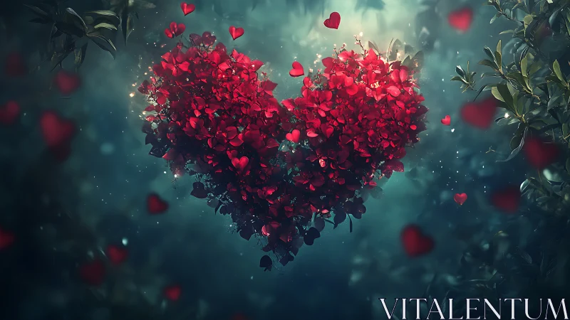 Floating Heart Garden: Roses Bloom in Ethereal Dreamscape.