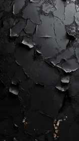 Cracked matte black surface with peeling textured layers.