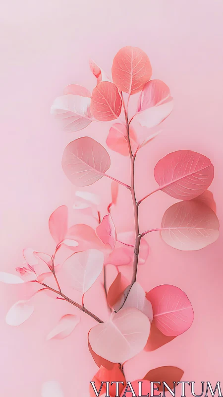 Pastel pink eucalyptus branch on minimal monochrome backdrop