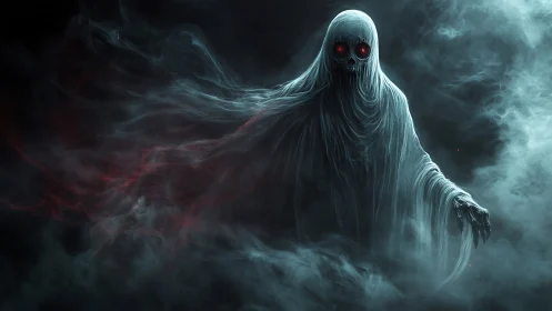 Spectral wraith in cinematic digital painting horror style.