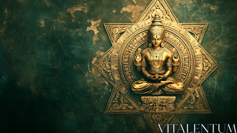 Gilt meditative deity relief centered in radial mandala geometry